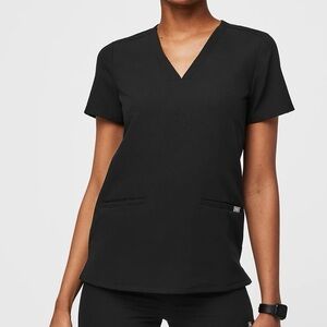 Women's Black V-Neck Scrub Top - Figs Casma Size M
